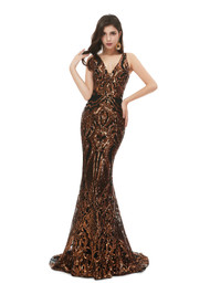 Take Center Stage In Fashion Gold Mermaid Sequins V-neck Sleeveless Prom Dress