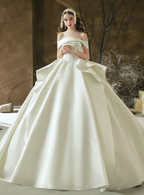 Discover The Latest White Ball Gown Satin Off the Shoulder Pleats ...