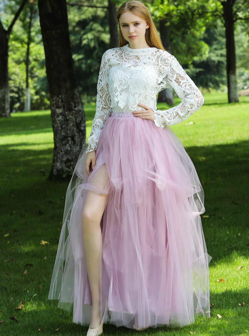 Sexy Dusty Pink Irregular Tulle Skirt