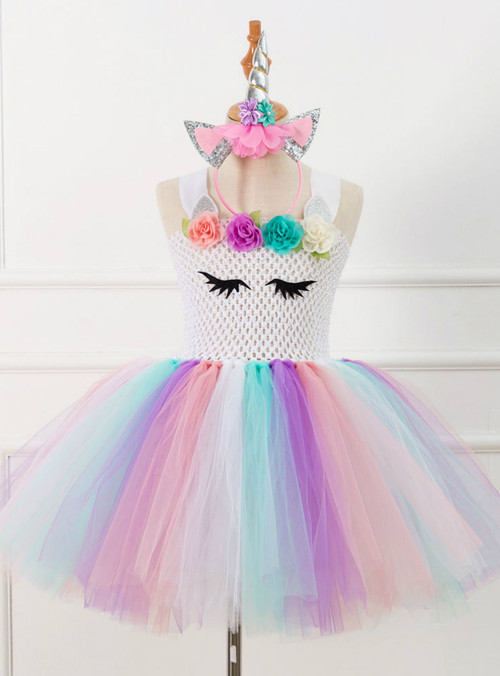 Girls White Unicorn Tulle Tutu Costume Dress
