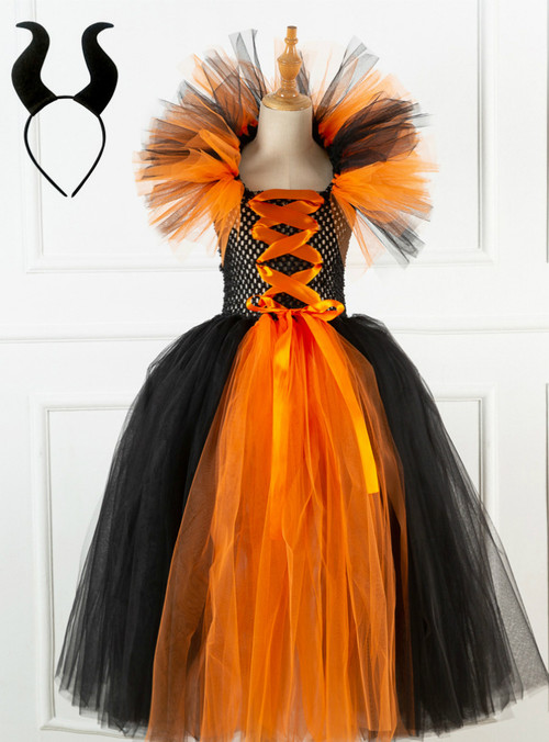 open lace back dress Dare Fashion Adult Gothic Witch Costume Black Corset Dress Orange Hat Tights 2X main image 0