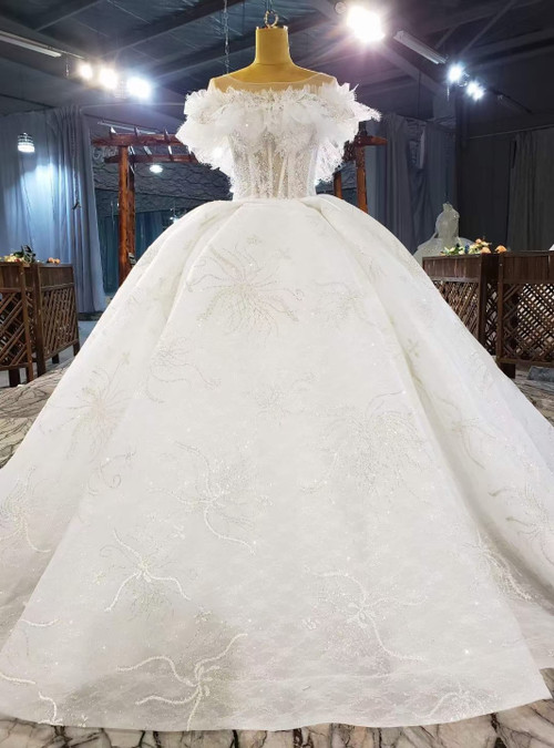 white-ball-gown-tulle-sequins-corset-wedding-dress