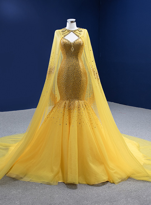 14158 Gold Tassel Sequins Mermaid Dress