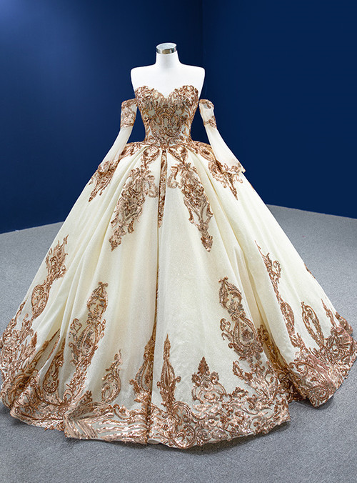 Sweetheart Champagne Sequined Sparkly Prom Dress main image 0