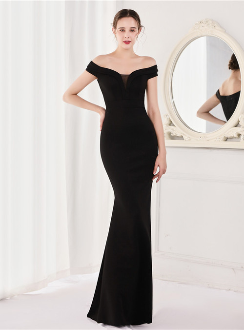 New Arrival Off-the-Shoulder Mermaid Black Evening Party Gowns with Appliques