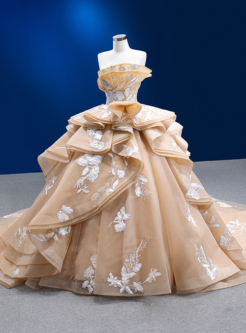 Modern Strapless Prom Dress with Tulle Cape Beadings and Pearls Online main image 1