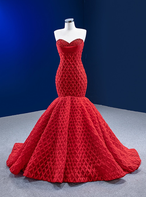 Vintage Column Tulle Sweetheart Long Sleeve Red Prom Dress With Appliques main image 1