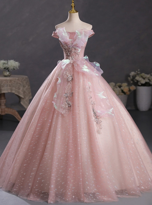 Pretty Pink Square Neck Tulle Sequin Beaded Birthday Quinceanera Dress Sweet 16 Dress SP1804 main image 0
