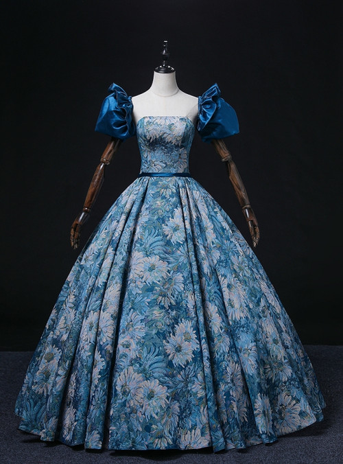 Pretty Blue Strapless Tulle Appliques Quinceanera Dress Sweet 16 Ball Gown cc2216 main image 1