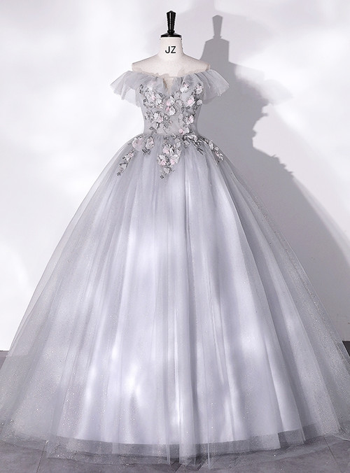 Lace Tulle Sage Applique Off Shoulder Quinceanera Dresses