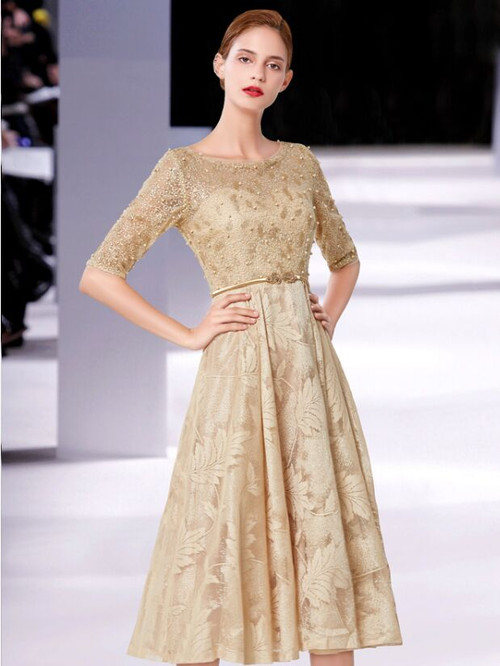 Round Neck Glitter Tulle Mother of the Bride Dresses