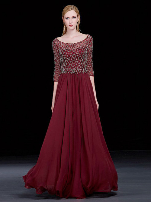 Elegant Burgundy Chiffon Mother of the Bride Dress Ruffles With Jacket main image 0