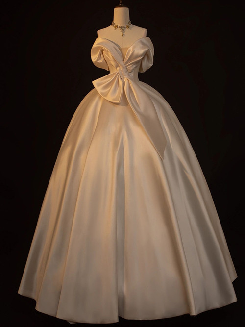 Elegant Silky Satin Off The Shoulder Long Wedding Outfits For Women