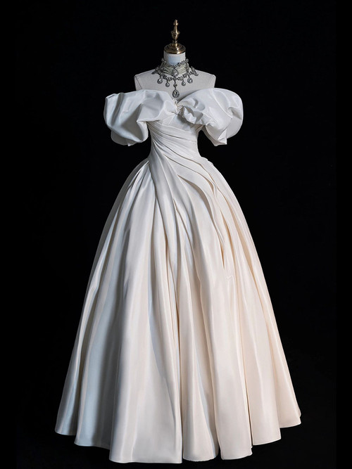 Pleated Off-the-Shoulder Sheath Floor-length Gown White