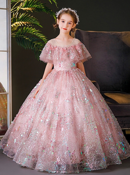 Color Block flower girl dress Sequins Sash Dress