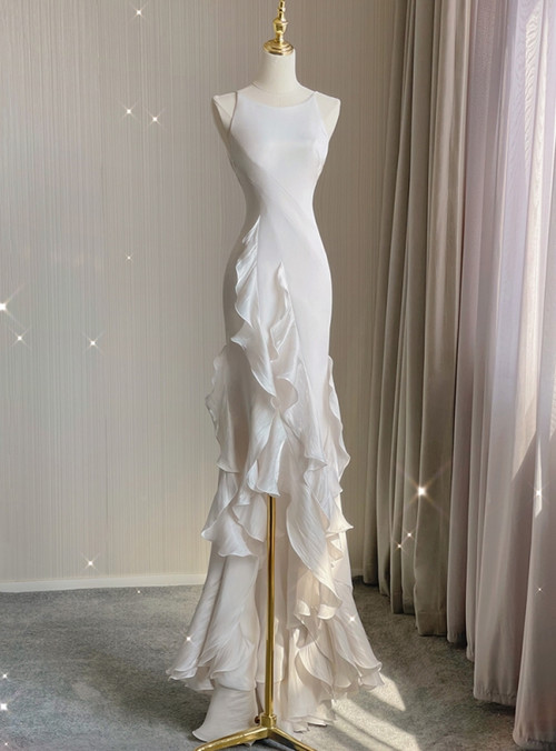 Weitese Dress Soft Halter Sleeveless Mermaid Satin Long Prom Dresses Party Dress