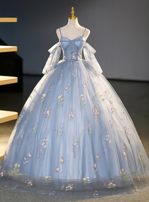 Always Remember Wearing Champagen Ball Gown Tulle Spaghetti Straps Embroidery Quinceanera Dress main image 0