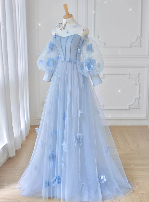TRISELLE FLUTTERS FLORAL DRESS IN BLUE