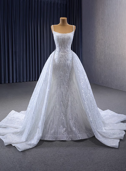 Fairytale Wedding Dress White Mermaid Spaghetti Straps Satin Wedding Dresses C769 main image 1