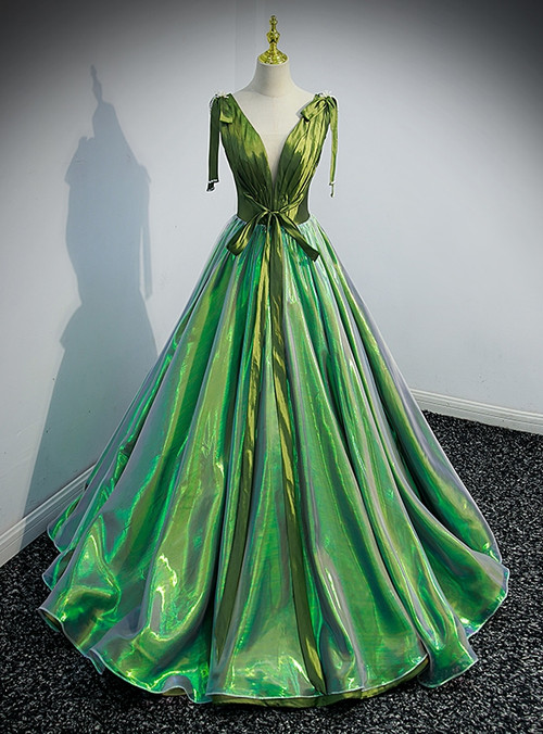 Green Strapless Satin Pleats Prom Dress main image 0