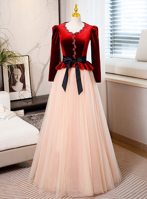 Red Velvet Modest Tulle Prom Eevning Dresses    cg20750