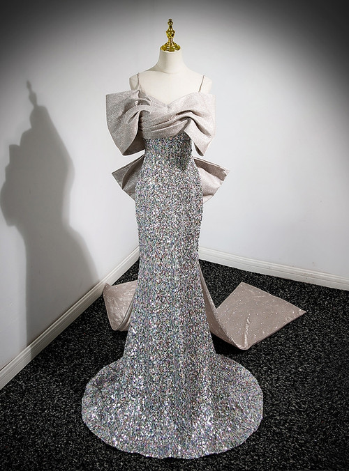 Gorgeous Silver High Neck Mermaid Prom Dress with Sequins