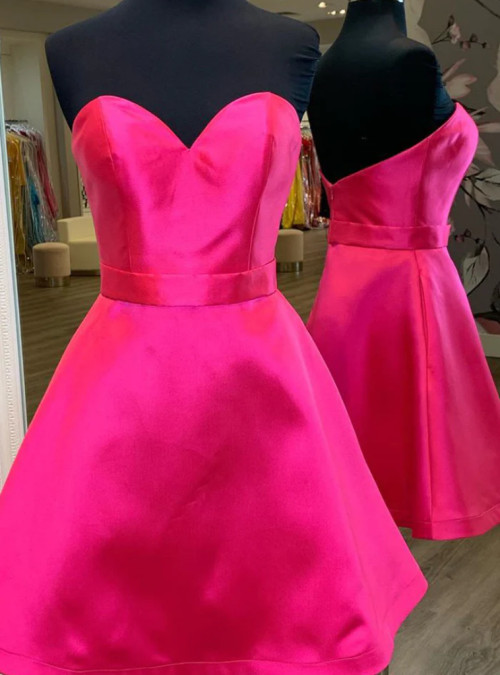 Short Pink Halter Sleeveless Satin Homecoming Dresses