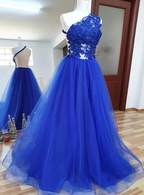 2488b Royal Blue Lace Waistband Tulle Dress
