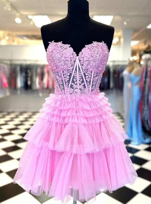 Sexy Barbie Pink Tulle Sweetheart A-Line Mini Dresses/ Homecoming Dresses, HD0259