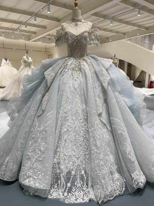 Gorgeous Ball Gown Off The Shoulder Tulle Sequin Beaded Long Wedding Dresses