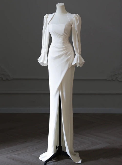 White Mermaid Strapless Pleats Wedding Dress With Jacket