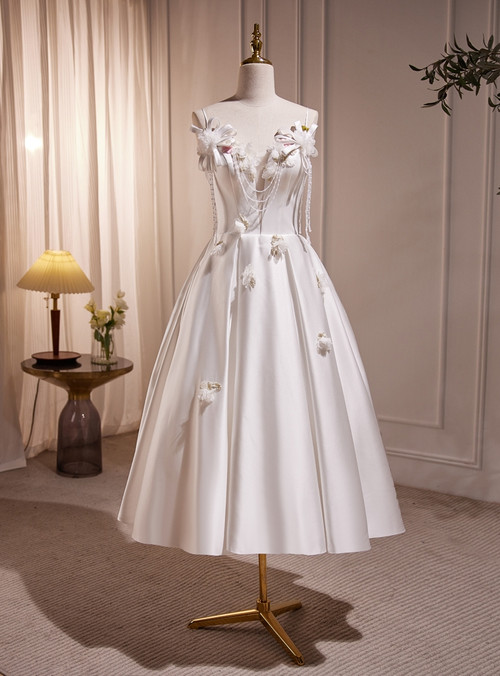 Unique Design Off White Satin Spaghetti Strap Backless Mermaid Ruffles Petal Wedding Dresses,DB0114 main image 1