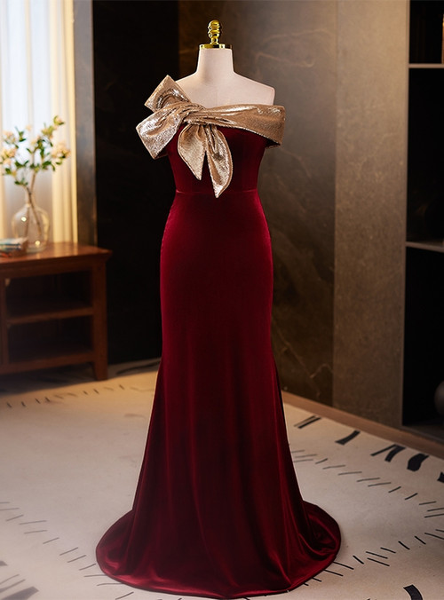 Glamorous Burgundy Sequins Mermaid Prom Dress main image 1