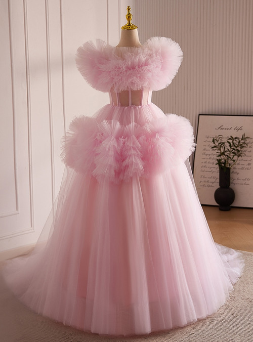 Princess Pink Prom Dress Tulle Evening Dress Birthday Dress main image 1