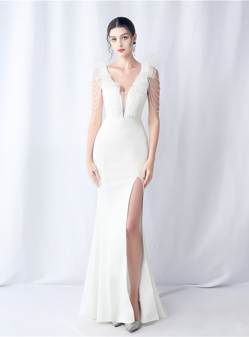 Strapless Black and White Ruched Mermaid Ball Dress main image 1