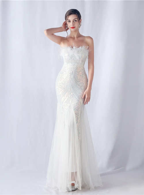 Stinning Mermaid White Sequined Prom Dress