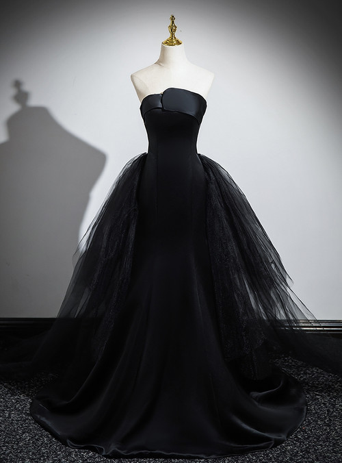 Stylish Black Tulle Sleeves Mermaid Hollow Out Prom Dress