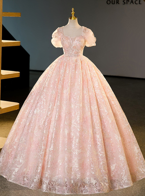 Pink Beaded Quinceañera Ball Gown