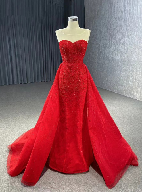 Modern Red Mermaid Prom Dress With Beadings for Sleek Look main image 1