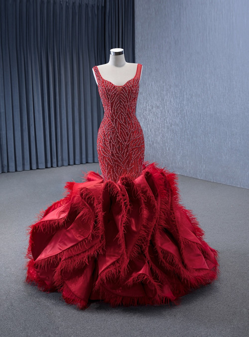 1330065 Burgundy Tassel Mermaid Dress
