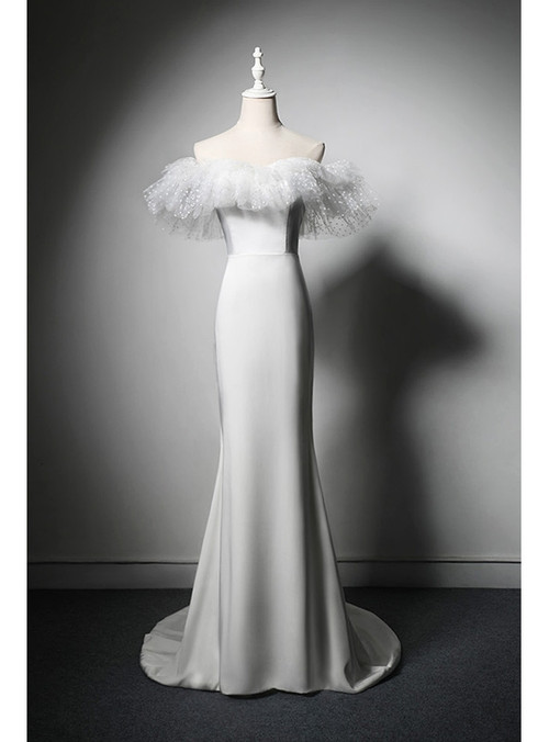 Fairytale Mermaid Off The Shoulder Long Sequin White Wedding Dresses