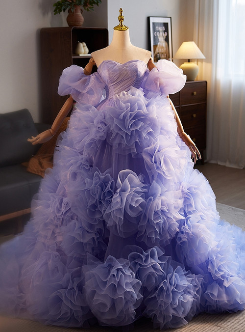 Purple Tulle V-neck Pleats Quinceanera Dress main image 1