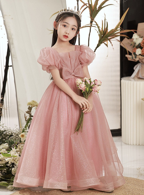 Girls White & Pink Floral Long Sleeve Flared 2 Pies Dress - Rose Petal