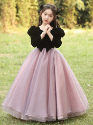 In Stock:Ship in 48 Hours Black Velvet Flower Girl Dress