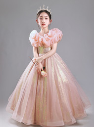 In Stock:Ship in 48 Hours Princess Pink Tulle Sequins Flower Girl Dress