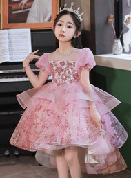 In Stock:Ship in 48 hours Pink Sequins Hi Lo Flower Girl Dress