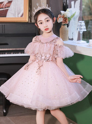 In Stock:Ship in 48 hours Pink Tulle Sequins Short Flower Girl Dress