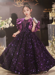 In Stock:Ship in 48 hours Purple Sequins Flower Girl Dress