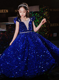 In Stock:Ship in 48 hours Royal Blue Sequins Flower Girl Dress