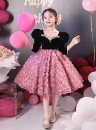 In Stock:Ship in 48 Hours Pink Flower Short Flower Girl Dress